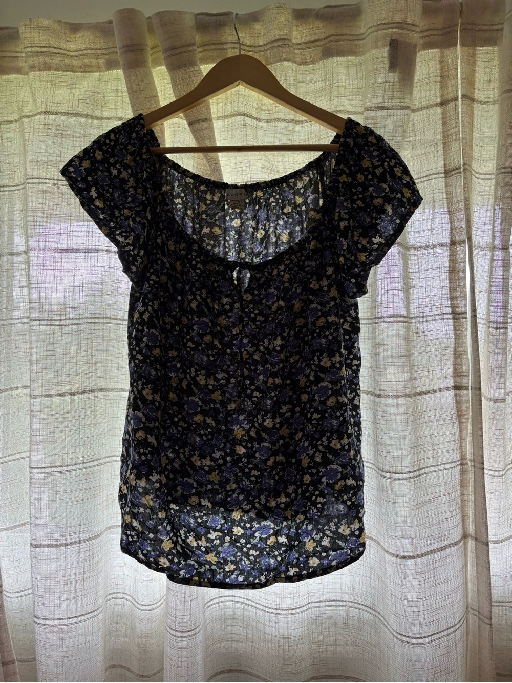 Floral Scoop Neck Women's Top - Navy